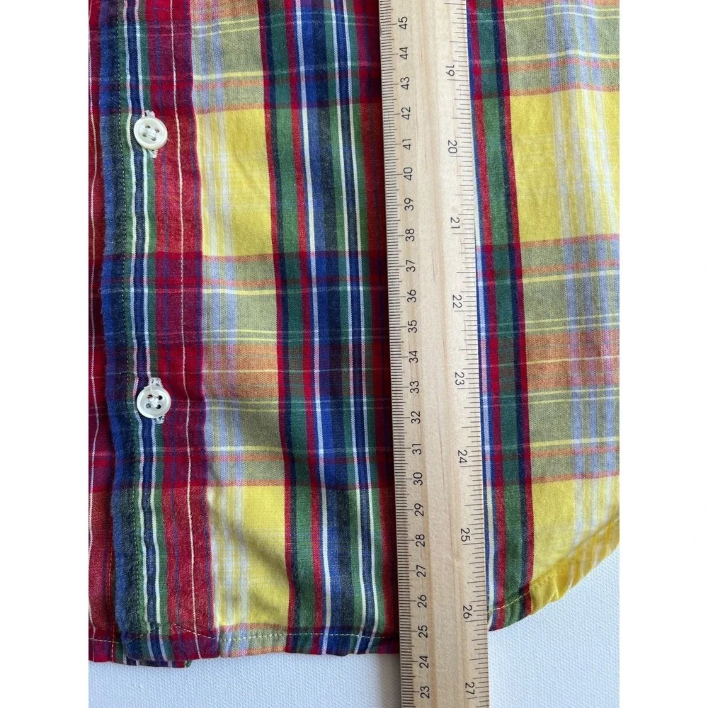 Ralph Lauren Shirt Plaid Short Sleeve Button Up Youth L Blue Red Green Yellow